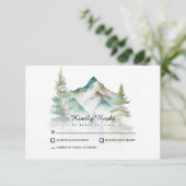 Eenvoudige berg- en dennenbomen bruiloft RSVP kaartje (Staand voorkant)