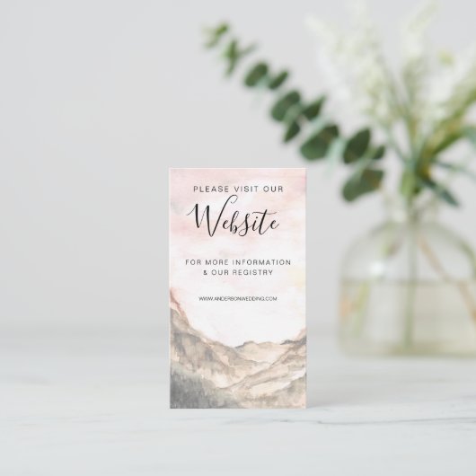 Eenvoudige Berg Waterverf Bruiloft Website Informatiekaartje (Staand voorkant)