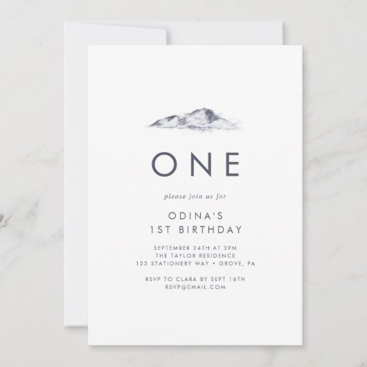Eenvoudige bergen First Birthday Party Kaart (Voorkant)