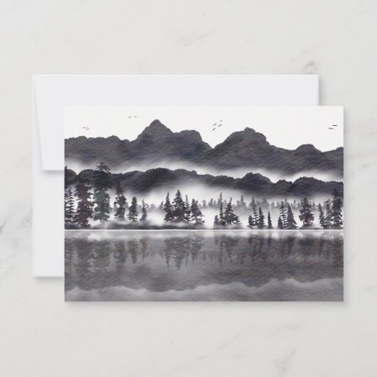 Eenvoudige bergen rustieke bos landschap bruiloft RSVP kaartje (Achterkant)