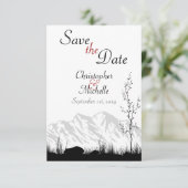 Eenvoudige bergscène zwart-wit-rode bruiloft save the date (Staand voorkant)