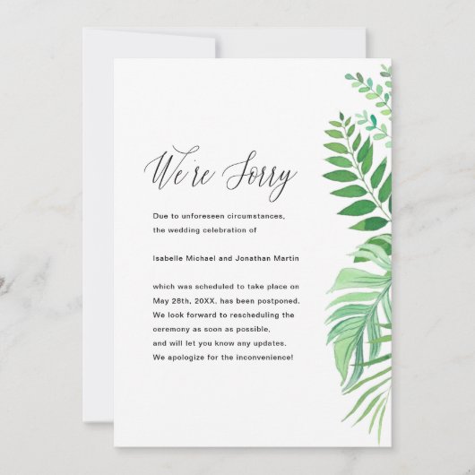 Eenvoudige bericht over uitstel van de bruiloft me aankondiging (Voorkant)