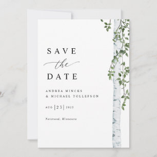 Eenvoudige berkenboom bruiloft save the date