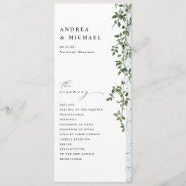 Eenvoudige berkenboom groen loof bruiloft programmakaart