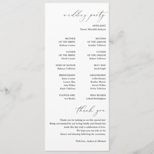 Eenvoudige berkenboom groen loof bruiloft programmakaart (Achterkant)