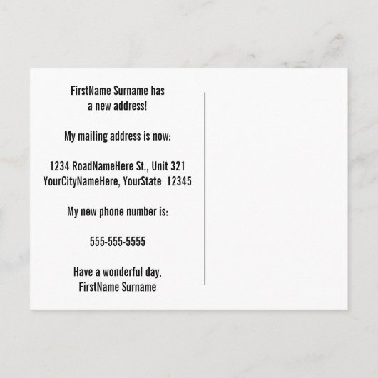 Eenvoudige, Bescheiden en Eenvoudige Nieuw Thuis A Aankondigingskaart (Achterkant)