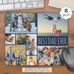 Eenvoudige BESTE DAD OOIT 8 Fotocollage Navy Blue Muismat