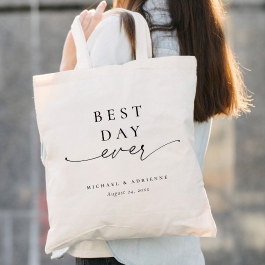 Eenvoudige beste dag ooit kalligrafie bruiloft tote bag