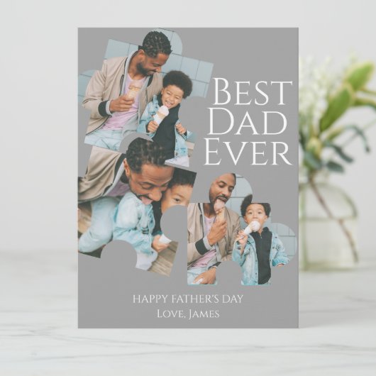 Eenvoudige Beste Papa Ooit Puzzel Vaderdag 3 Foto Feestdagenkaart (Staand voorkant)