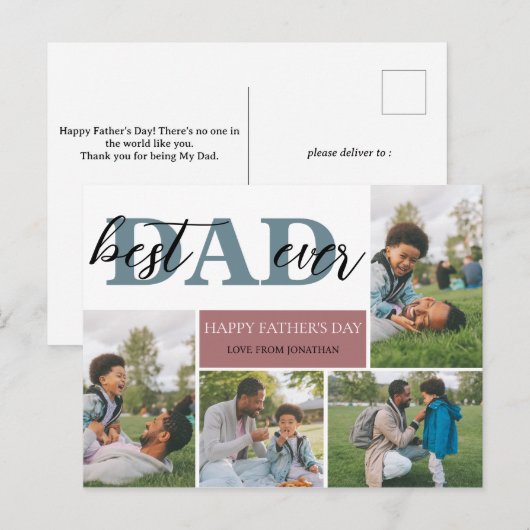 Eenvoudige Beste Papa Ooit Vaderdag Papa 4 foto Feestdagenkaart (Voorkant / Achterkant)
