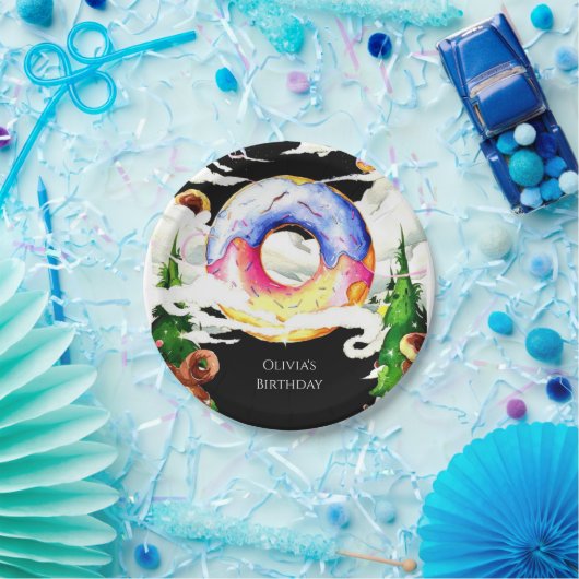 Eenvoudige betoverde donut verjaardag papieren bordje (Feest)