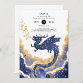 Eenvoudige betoverde draak verjaardag kaart (Voorkant / Achterkant)