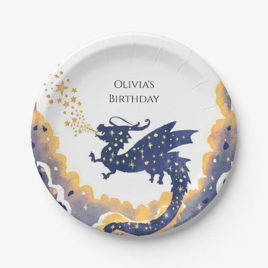 Eenvoudige betoverde draak verjaardag papieren bordje (Voorkant)