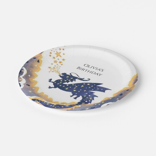 Eenvoudige betoverde draak verjaardag papieren bordje (Gekanteld)