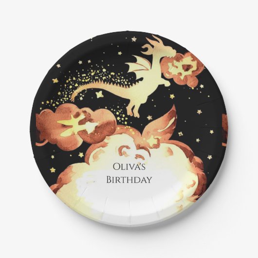 Eenvoudige betoverde draak verjaardag papieren bordje (Voorkant)