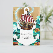 Eenvoudige betoverde golven Pirate Verjaardag Bedankkaart (Staand voorkant)