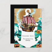 Eenvoudige betoverde golven Pirate Verjaardag Bedankkaart (Voorkant / Achterkant)