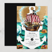 Eenvoudige betoverde golven Pirate Verjaardag Kaart (Voorkant / Achterkant)