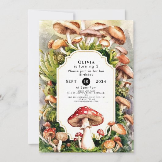 Eenvoudige betoverde paddenstoel verjaardag kaart (Voorkant)
