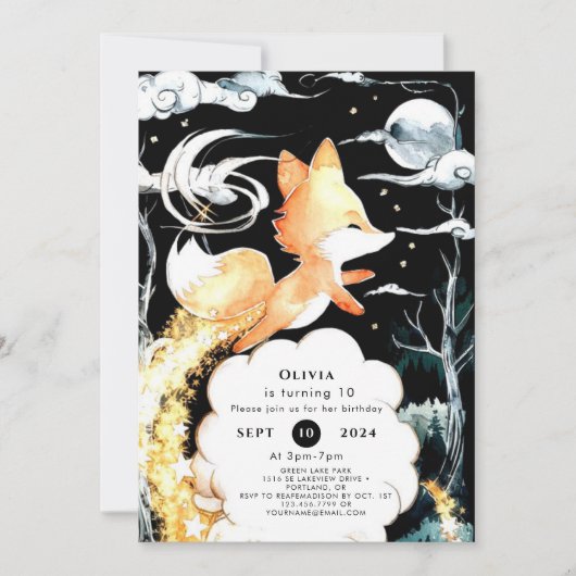 Eenvoudige betoverde vos verjaardag kaart (Voorkant)