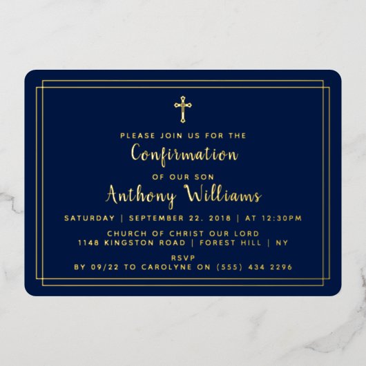 Eenvoudige bevestiging van het Heilige Kruis Folie Uitnodiging (Voorkant)