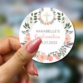 Eenvoudige bevestiging van koraalbloemen ronde sticker