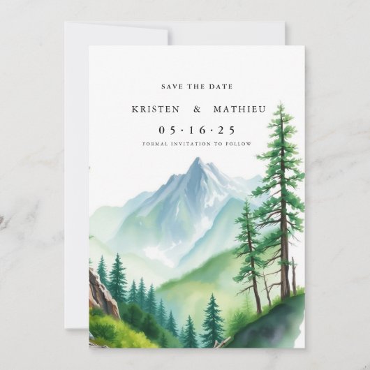 Eenvoudige bewerkbare berg save the date (Voorkant)