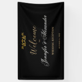 Eenvoudige bewerkbare luxe zwart goud welkom bruil spandoek (Verticaal)