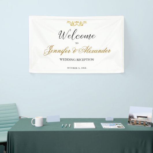 Eenvoudige bewerkbare witte gouden welkomstbruilof spandoek (Beurs)