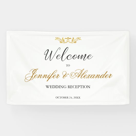 Eenvoudige bewerkbare witte gouden welkomstbruilof spandoek (Horizontaal)