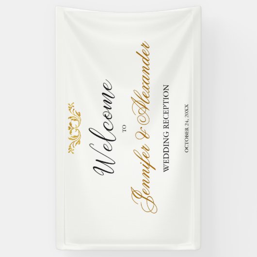 Eenvoudige bewerkbare witte gouden welkomstbruilof spandoek (Verticaal)