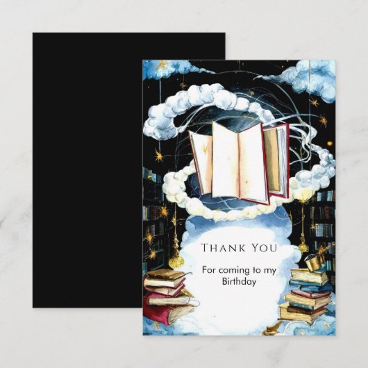 Eenvoudige Bibliotheek Sprookje Verjaardag Bedankkaart (Voorkant / Achterkant)