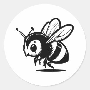 Eenvoudige Bij   Elegantie in Zwart en Wit Ronde Sticker