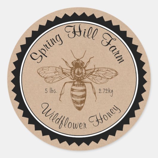 Eenvoudige Bij Tekening Kraft Papier Honing Pot St Ronde Sticker (Voorkant)