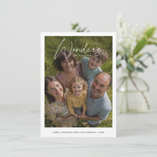 Eenvoudige Bijbelse Wonderen Kerst Religieuze Foto Feestdagenkaart (Staand voorkant)