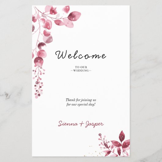 Eenvoudige bijtende Bourgogne Floral Bloom Wedding Flyer (Voorkant)