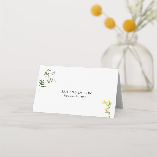 Eenvoudige bijtende Floral Boho Wildflower Wedding Plaatskaartje (Achterkant)
