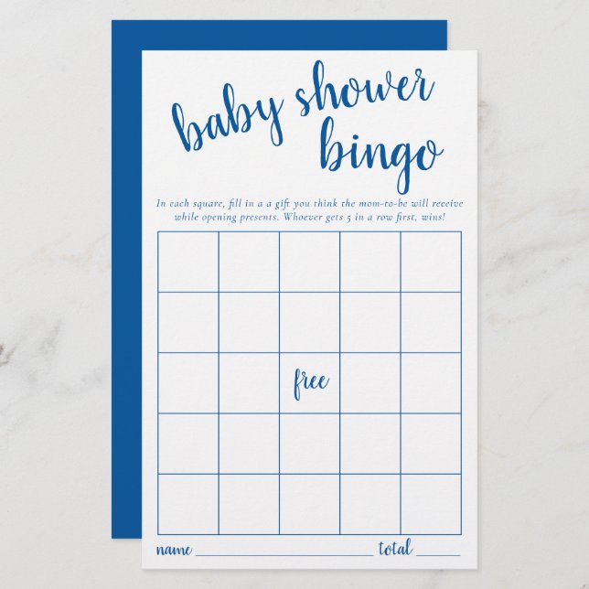 Eenvoudige Bingo Kaart | Classic Blue Baby shower  (Voorkant / Achterkant)