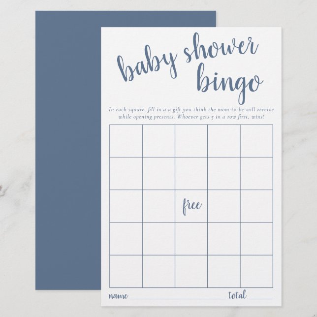 Eenvoudige Bingo Kaart | Dusty Blue Baby shower Ga (Voorkant / Achterkant)