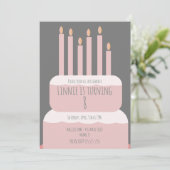 Eenvoudige Birthday-Cake met partijkaarsen roze Kaart (Staand voorkant)