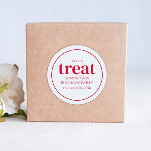 Eenvoudige Birthday Treat Favor Modern Red Gray Ronde Sticker