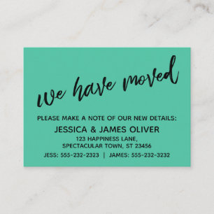 Eenvoudige Biscay Green We've Moved Handout Kaart Visitekaartje