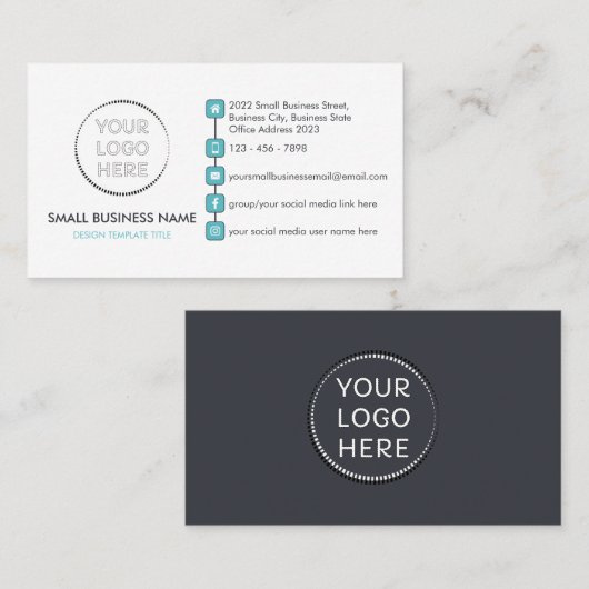 Eenvoudige Biz Custom Logo Social Media Icons Blau Visitekaartje (Voorkant / Achterkant)