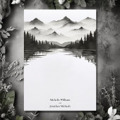 Eenvoudige Black and White Mountain Lake bruiloft Kaart