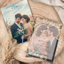 Eenvoudige Black Blush White foto bruiloft uitnodi