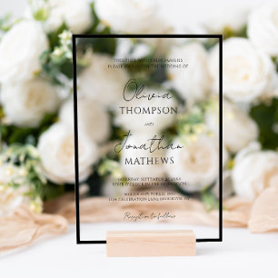 Eenvoudige Black Border White Script bruiloft Acryl Uitnodigingen