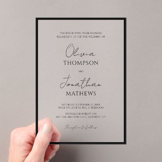 Eenvoudige Black Border White Script bruiloft Acryl Uitnodigingen (Insitu (Draagbaar))