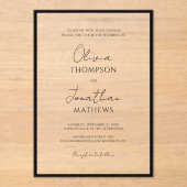 Eenvoudige Black Border White Script bruiloft Acryl Uitnodigingen (Voorkant)