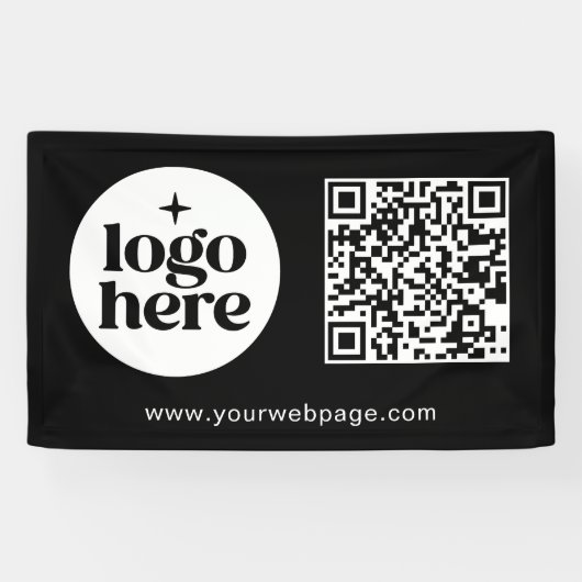 Eenvoudige Black Business Logo QR-code Spandoek (Horizontaal)