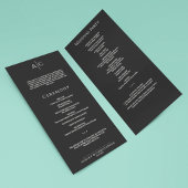 Eenvoudige Black Noir Monogram huwelijksceremonie Programmakaart